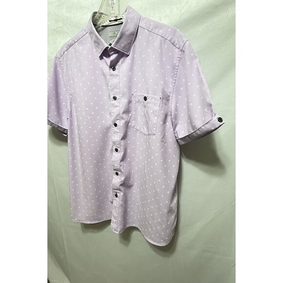 Ted Baker Mens M Short Sleeve Lavender White Floral Button Up Top - Picture 7 of 11